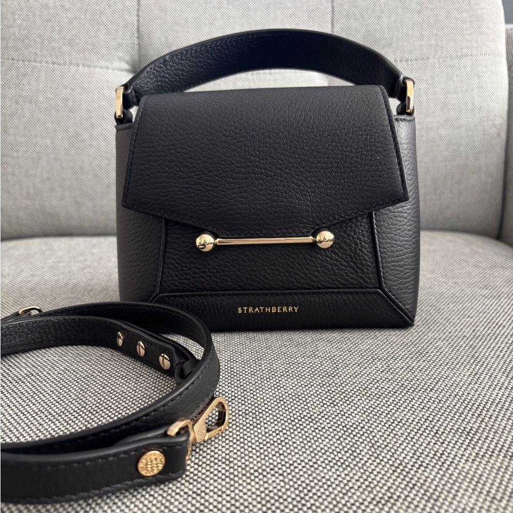 Strathberry Mosaic Nano Top Handle Bag in Black with Gold Hardware